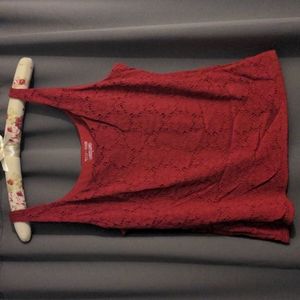 WHBM XL Cranberry Crochet Lace Tank Top